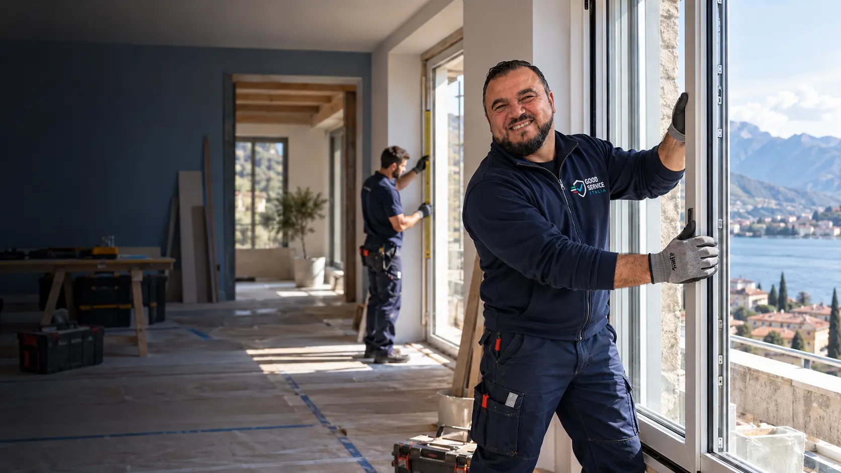 Tecnico professionale installa una finestra ad alta efficienza in un appartamento in ristrutturazione